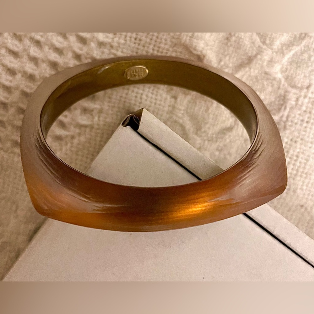 Iconic Alexis Bittar bangle w/ soft angles & texture, shades of cream to bronze